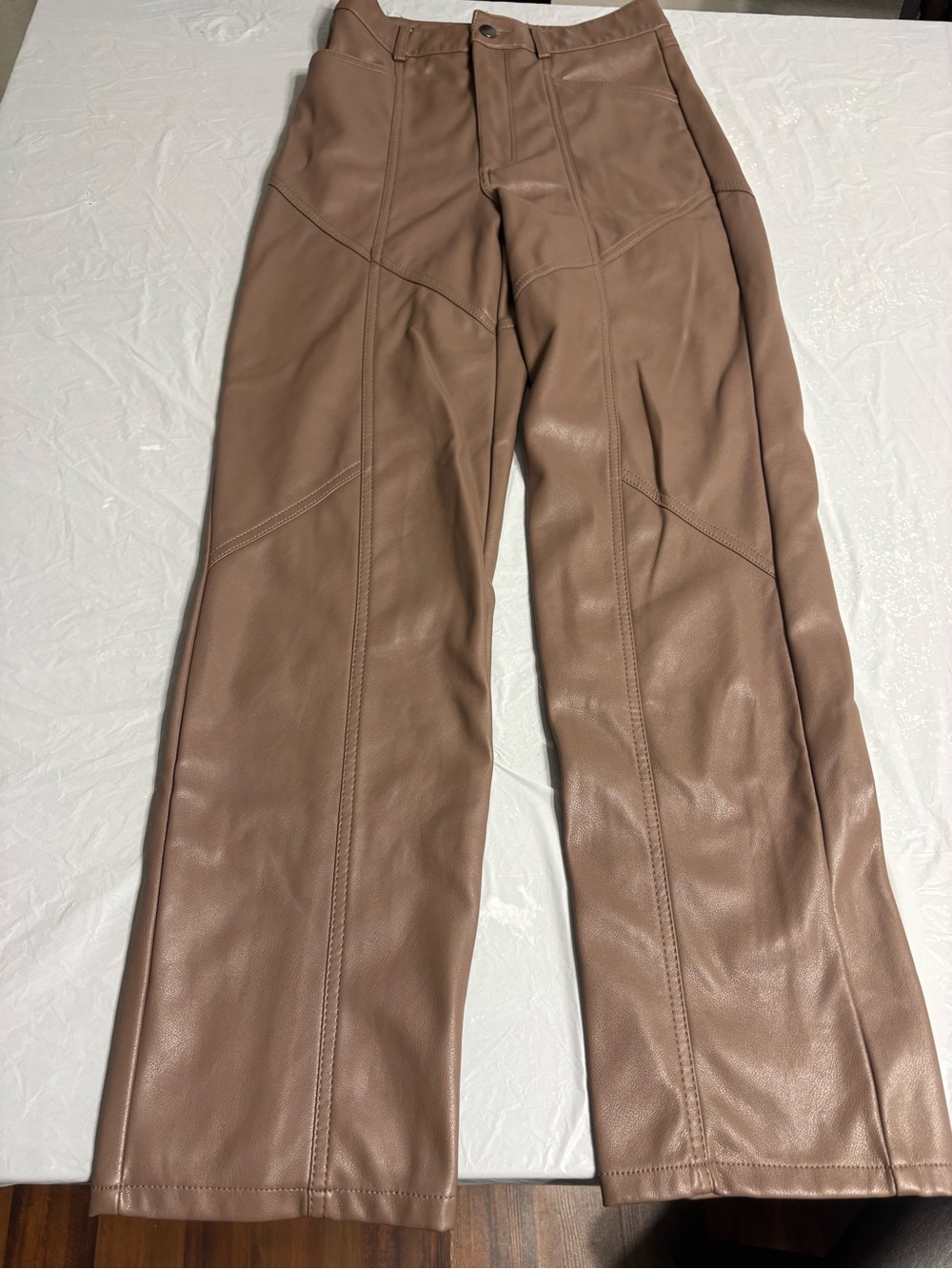 Dynamite Faux Leather Wide Leg Pants in Taupe